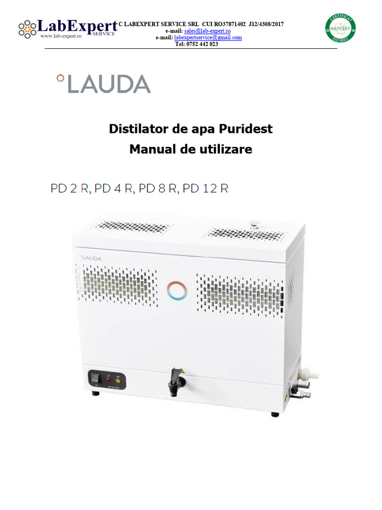 Distilator de Apa LAUDA PD 2 R, PD 4 R, PD 8 R | PDF