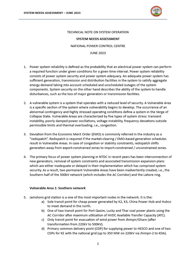 System Needs Assessment: Power Reliability | PDF | Electric Power ...