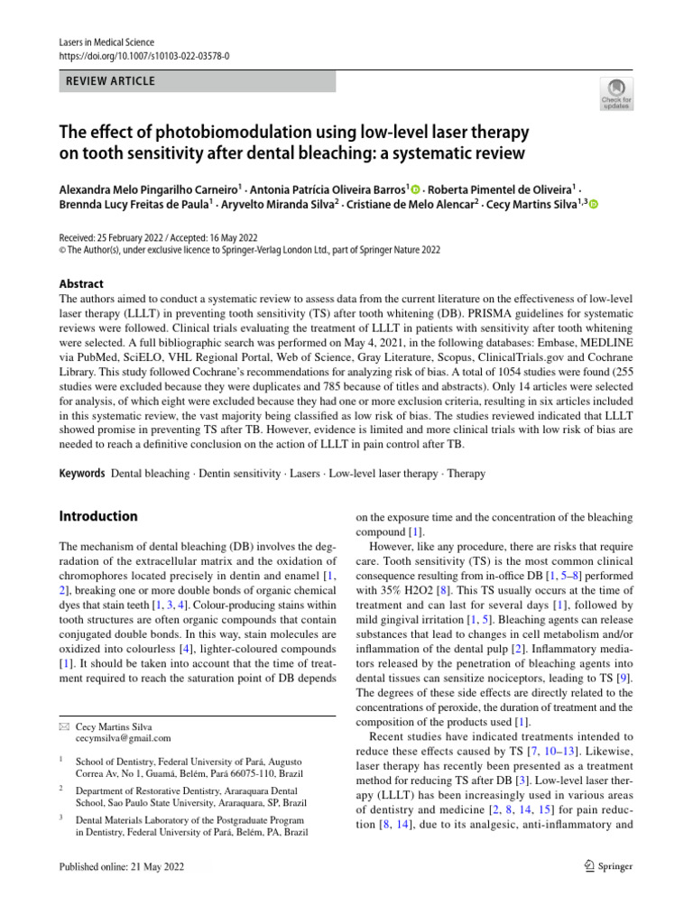 The Effect of Photobiomodulation Using Low Level Laser Therapy On Tooth ...