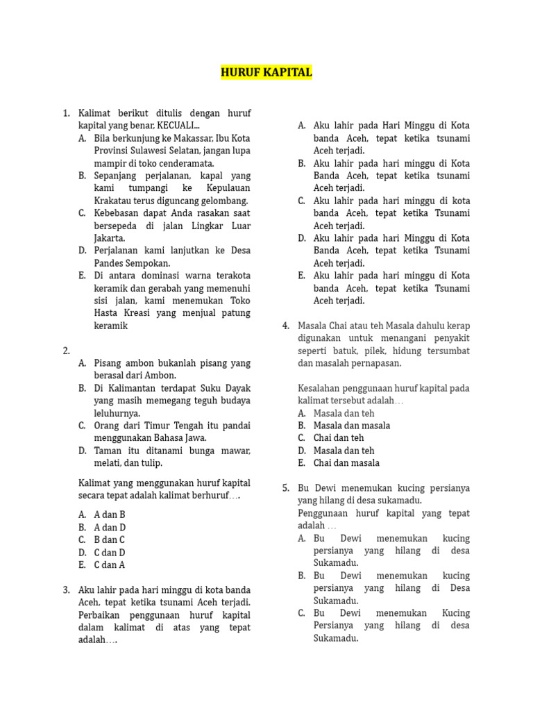 Soal Penggunaan Huruf Kapital Pdf