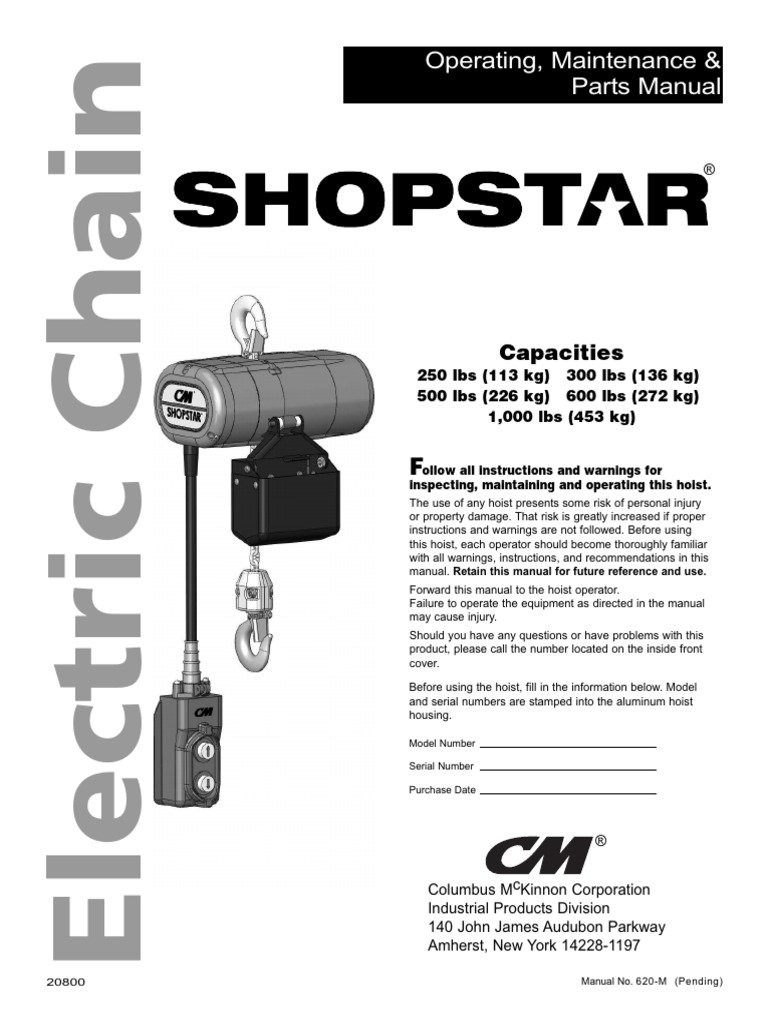 CM Shopstar Electric Chain Hoist 2011 March 620M PDF Fuse