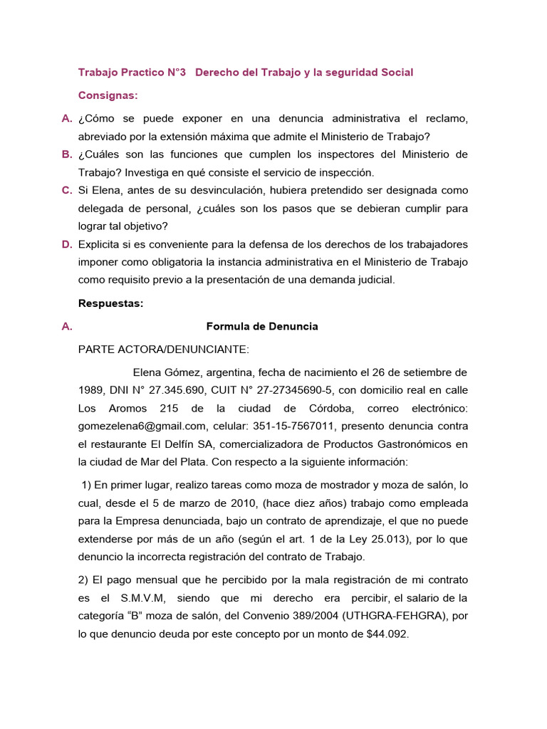 TP 3 Derecho Del Trabajo y La Segurdad Social | PDF | Derecho laboral ...