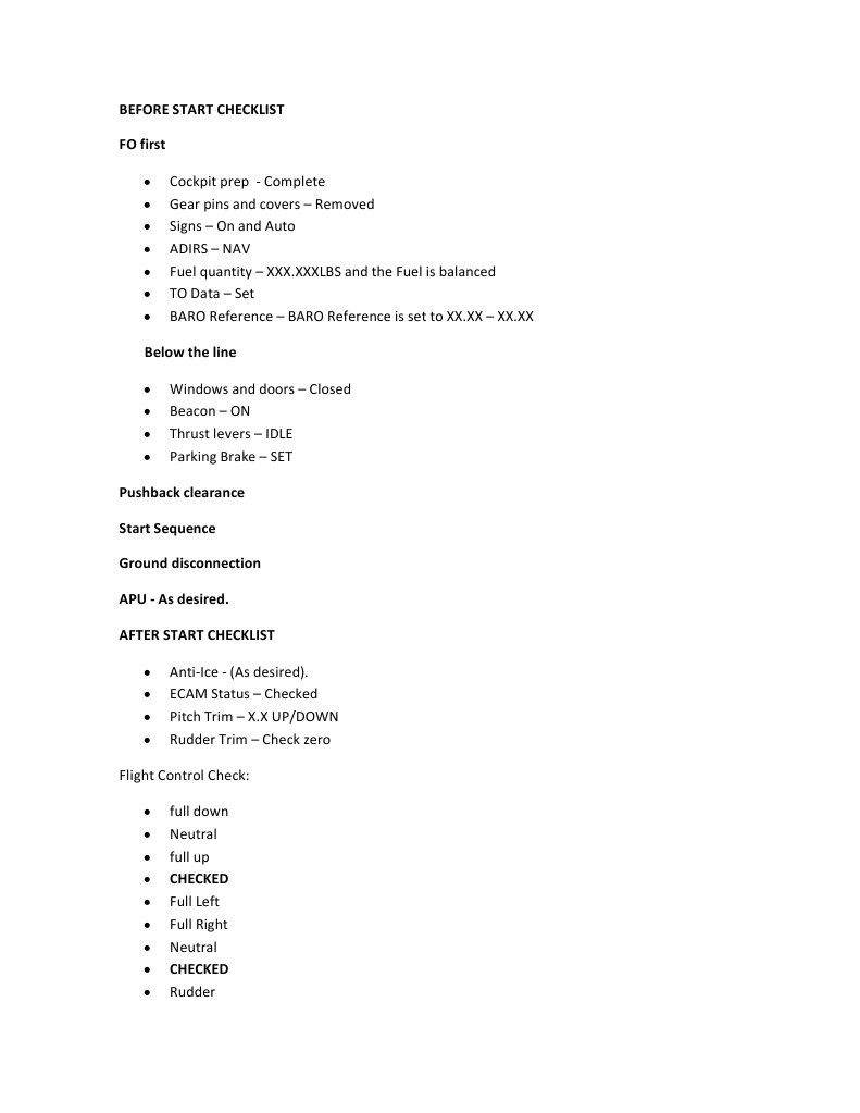 Airbus A320 Checklists and Procedures
