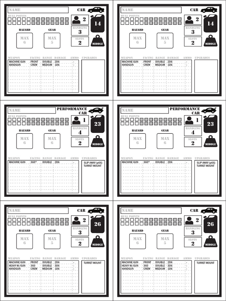 Gaslands Dashboard Cards CM | PDF | Gun Turret | Tanks