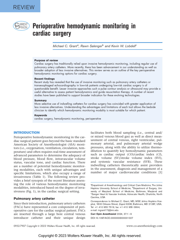 Perioperative hemodynamic monitoring pdf hemodynamics heart