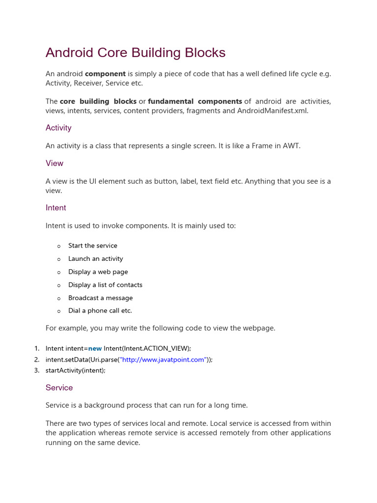 Overview of Android Core Components | PDF | Android (Operating System ...