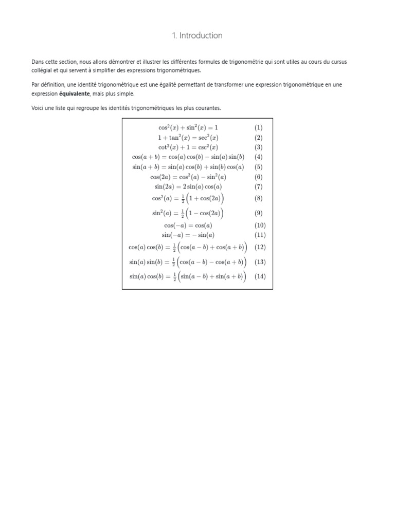 Formules et Identités Trigonométriques | PDF | Fonction trigonométrique ...