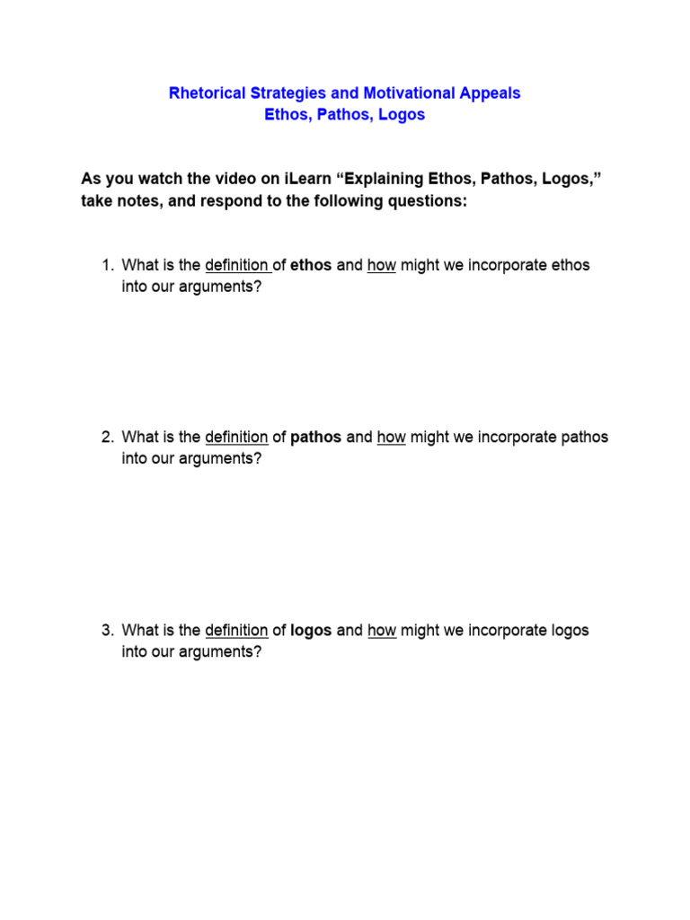 Ethos Pathos Logos Worksheet PDF