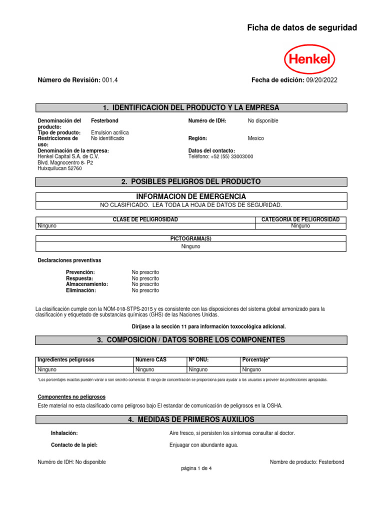 Fester-Festerbond-hoja de Seguridad | PDF | Dióxido de carbono | Agua