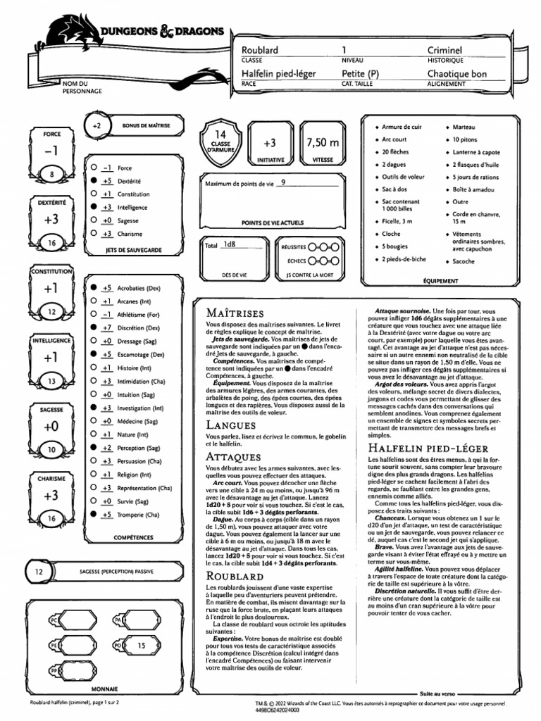 Personnages pré tirés Dragons de l