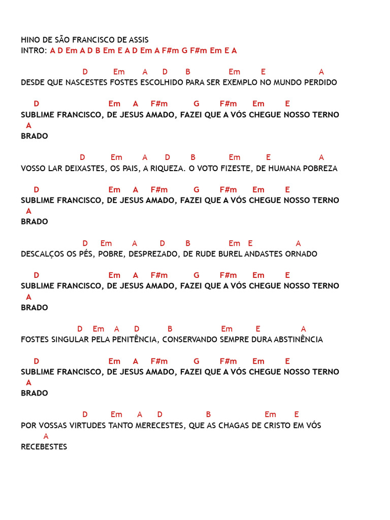 Hino de São Francisco de Assis (D) | PDF