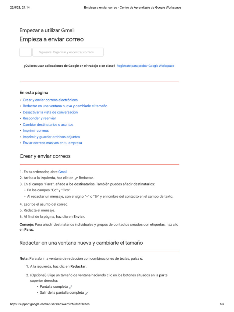 Cómo enviar correos en Gmail | PDF | Gmail | Ventana (informática)