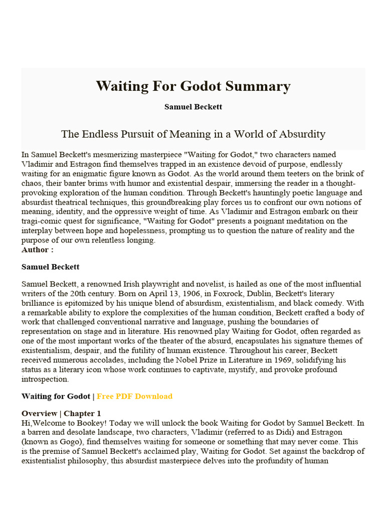 Waiting for godot summary pdf existentialism samuel beckett