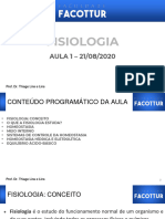 Aula 1 - Homeostasia - Regulação Hídrica - Equilíbrio Ácido-Básico