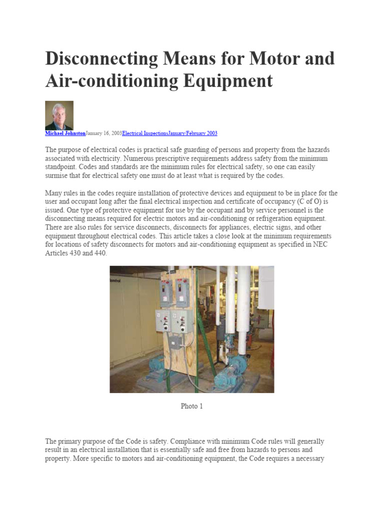 Disconnecting Means For Motor PDF Safety Air Conditioning