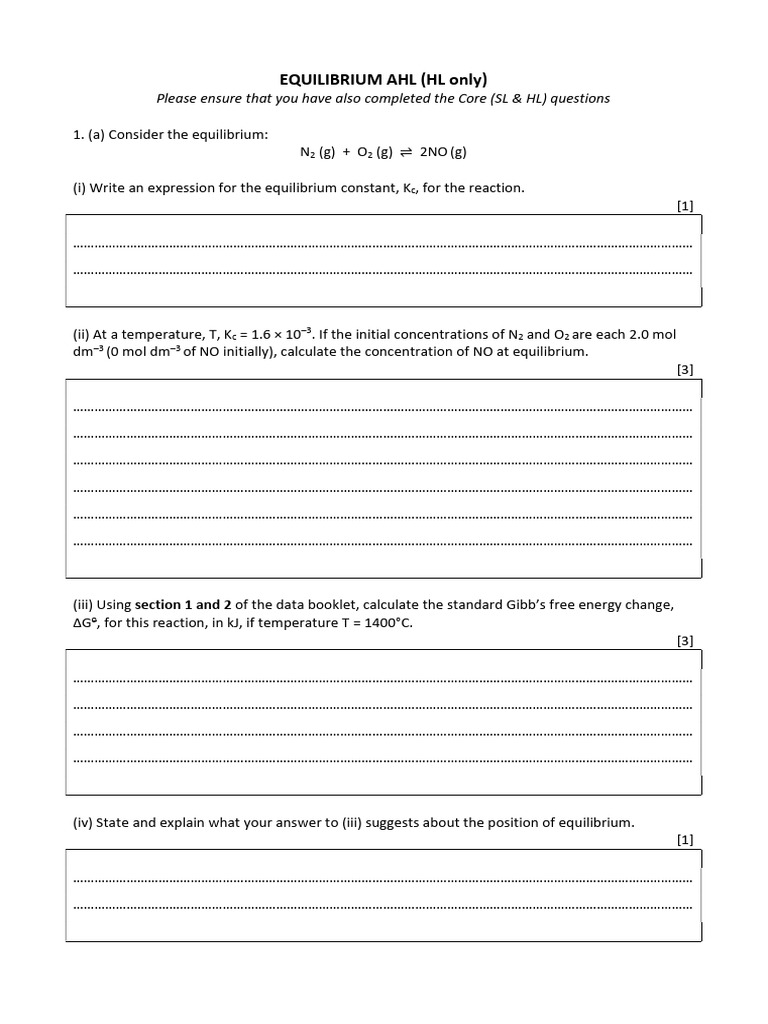 Equilibrium Ahl (HL Only) Questions | PDF | Metrology | Quantity