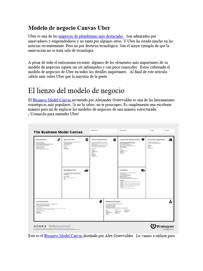 Modelo Canvas del Negocio de Uber | PDF | Business | Negocios económicos