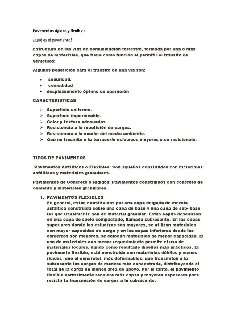 Tipos de Pavimentos: Rígidos y Flexibles | PDF