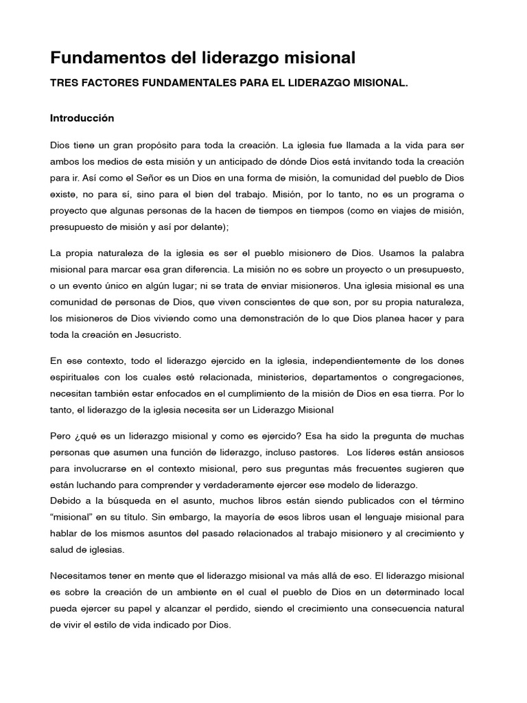 Liderazgo Misional en la Iglesia Actual | PDF | Liderazgo | Misionero
