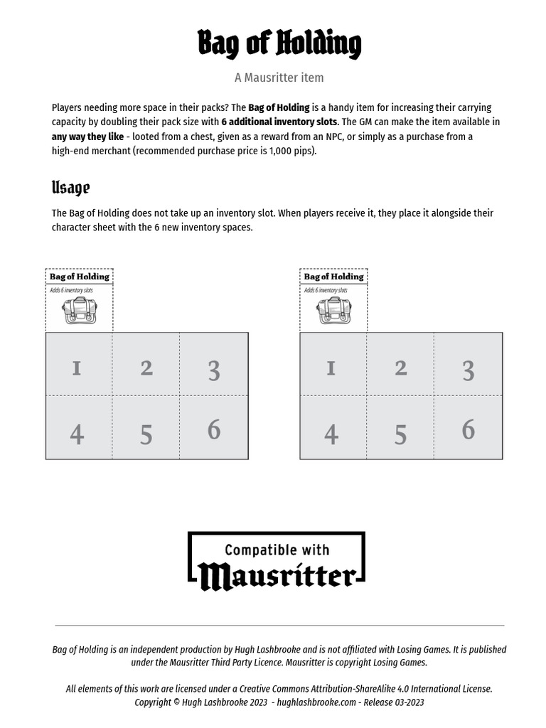 Bag of holding a mausritter item pdf