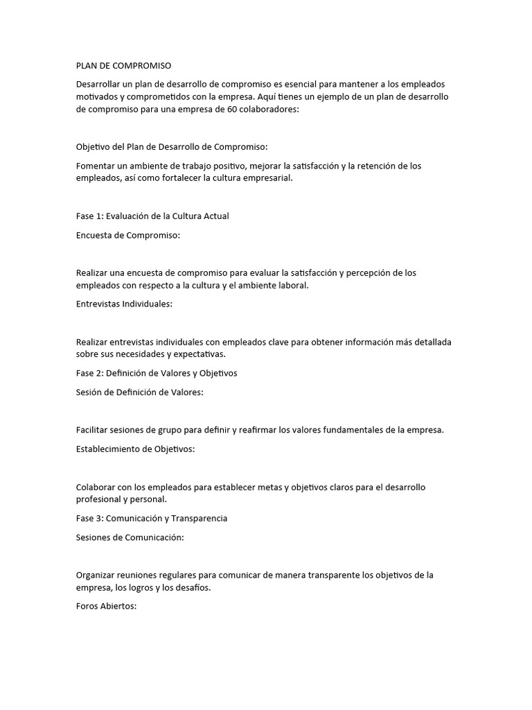 PLAN DE COMPROMISO | PDF | Business | Evaluación