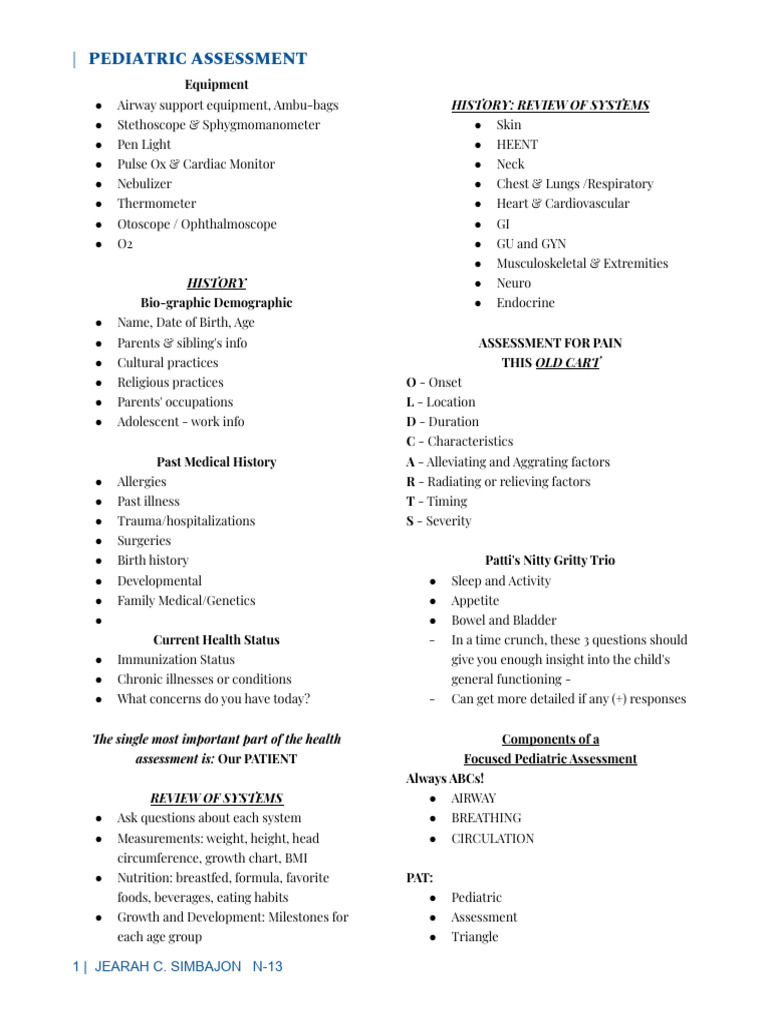 Pediatric Assessment Techniques Guide | PDF | Physical Examination ...