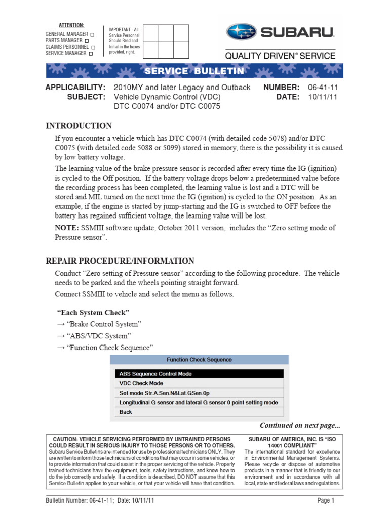 Service Bulletin: NUMBER: 06-41-11 Date: SUBJECT: Vehicle Dynamic ...