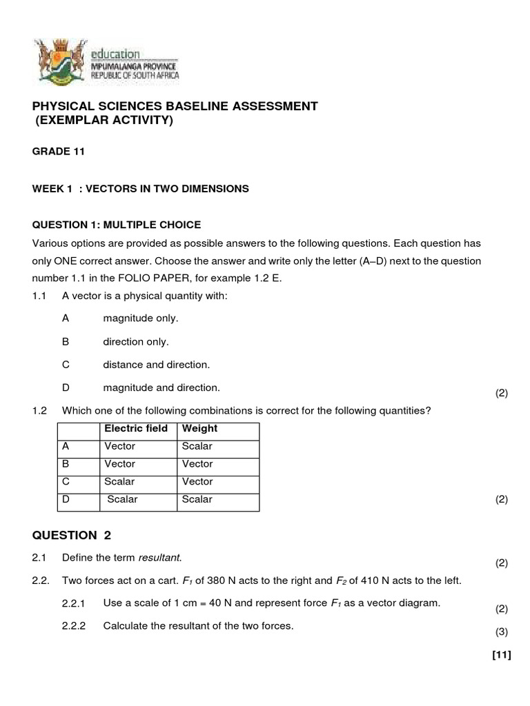 Grade 11 Vectors Baseline Assessment | PDF | Euclidean Vector | Quantity