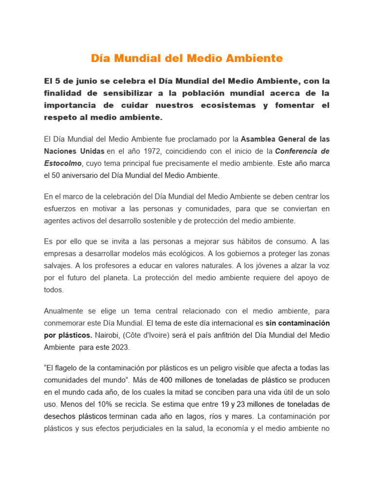Día Mundial Del Medio Ambiente | PDF | Entorno natural | Contaminación