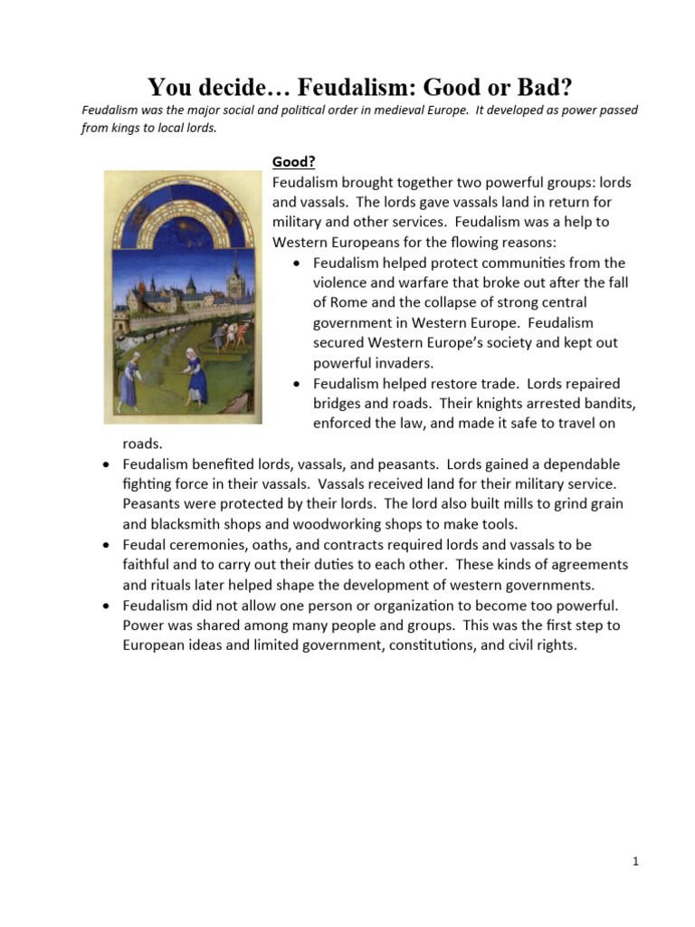 Feudalism Good Or Bad 0 Pdf Feudalism Serfdom