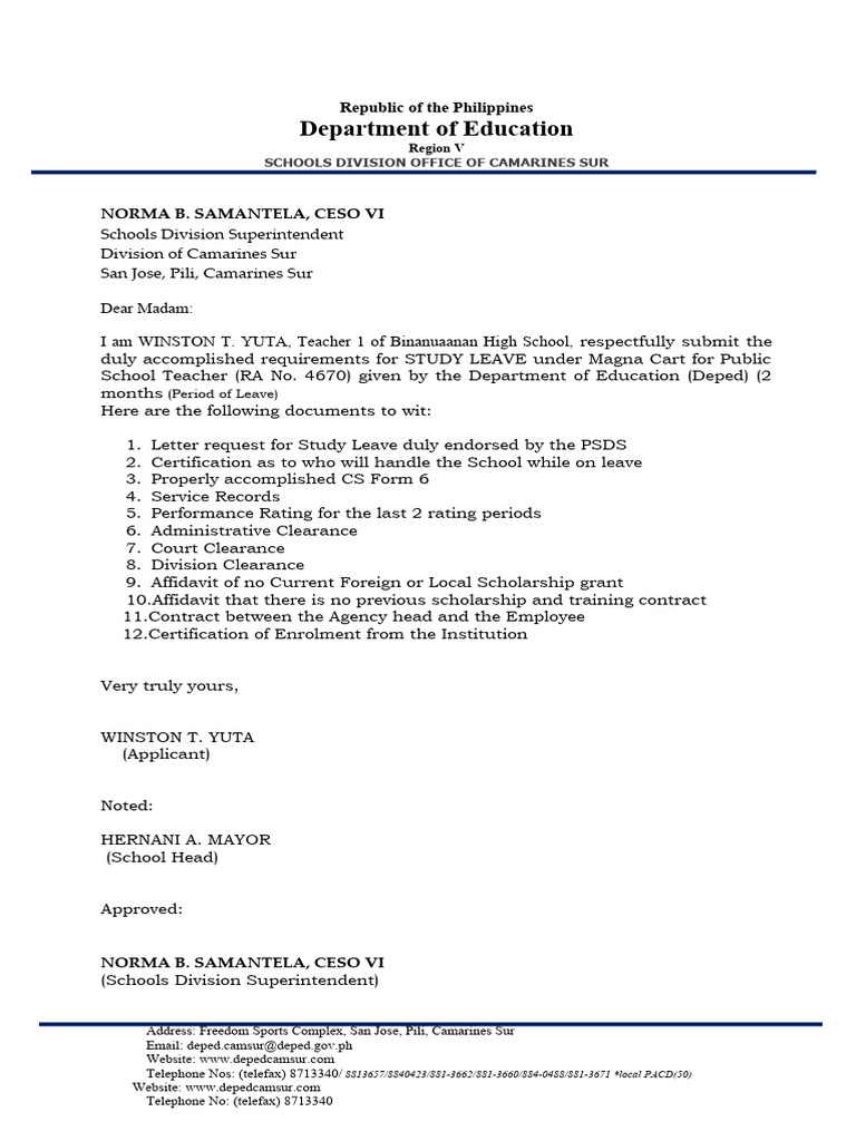 Study Leave Application for Teachers | PDF