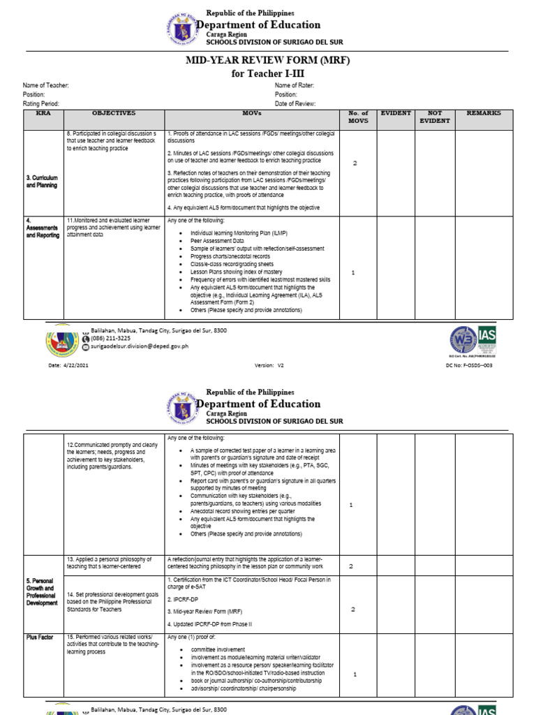Mid Year Assessment Tool For Teachers I Iii Pdf Learning Teachers