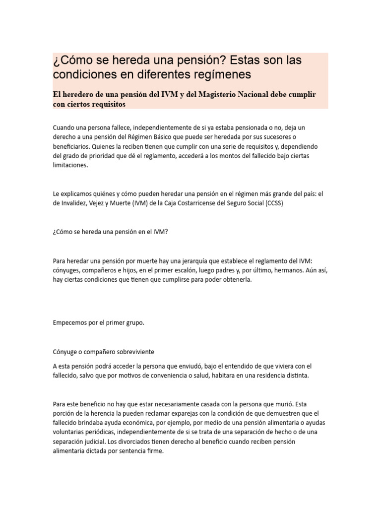 ¿Cómo Se Hereda Una Pensión en El IVM | PDF | Pensión | Huérfano