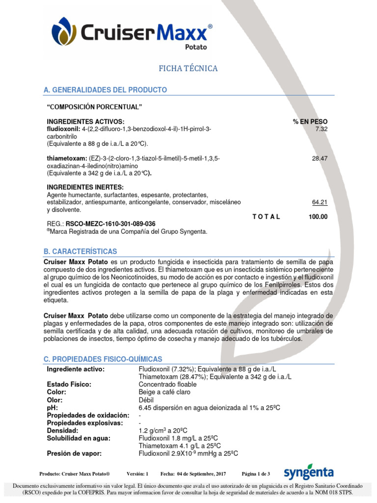 Fichatecnica-Cruiser Maxx Potato | Descargar gratis PDF | Agua | Residuos