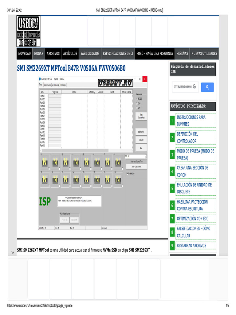 SMI SM2269XT MPTool B47R V0506A FWV0506B0 - (USBDev - Ru) - SPANISH | PDF