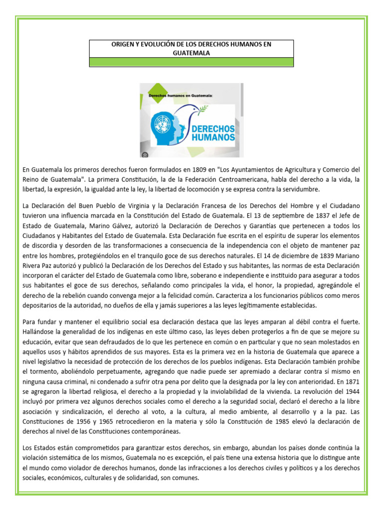 Origen y evolución de derechos humanos en Guatemala | PDF | Derechos ...