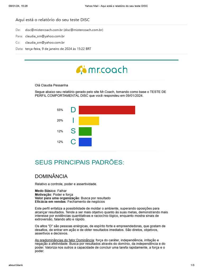 Aqui está o relatório do seu teste DISC | PDF | Motivação | Motivacional