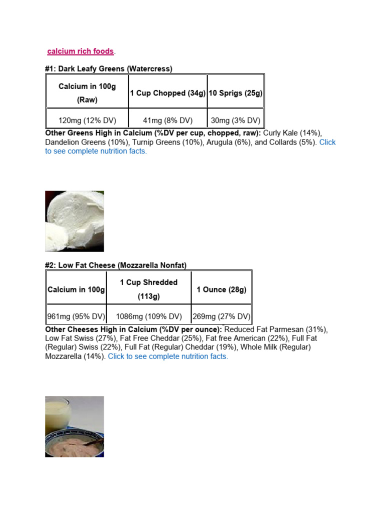 Calcium Rich Foods | PDF | Foods | Food And Drink