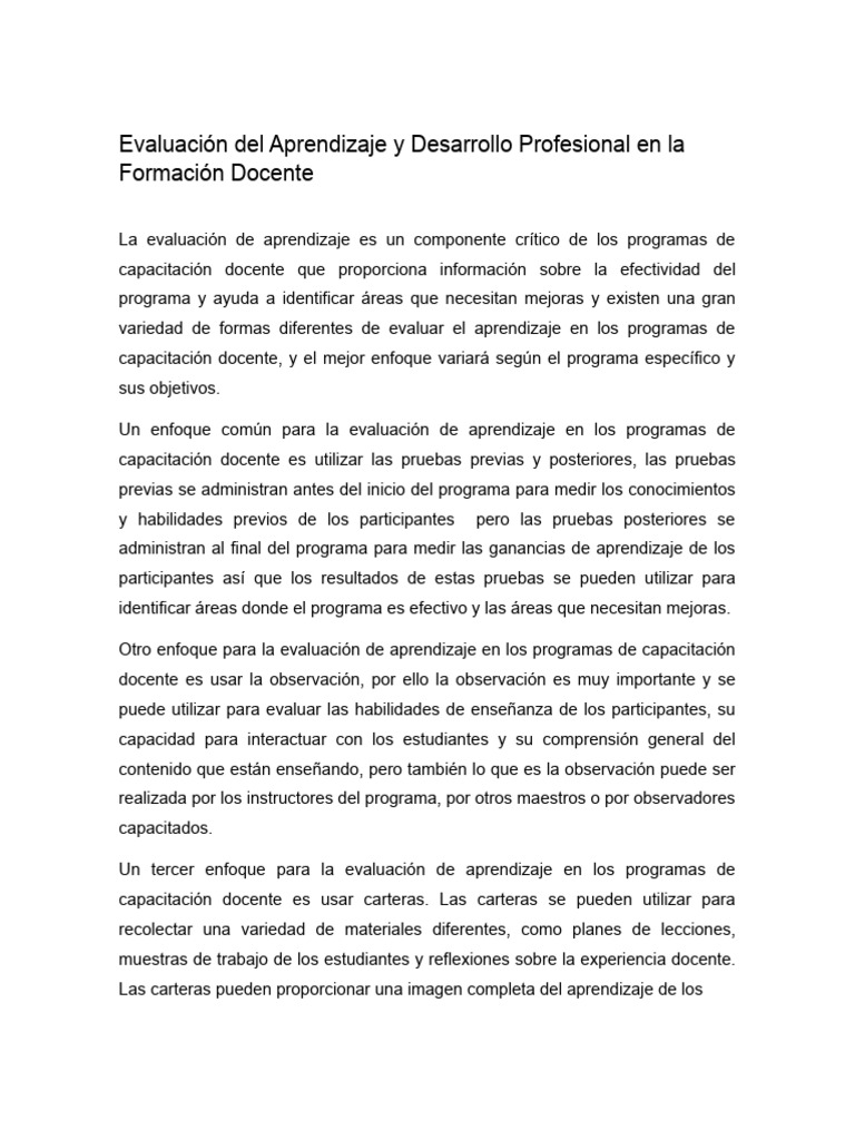Evaluación Del Aprendizaje y Desarrollo Profesional en La Formación ...