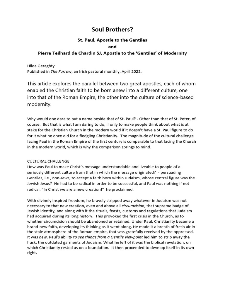 Soul Brothers. Teilhard de Chardin and St Paul | PDF | Paul The Apostle