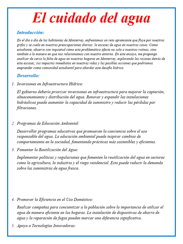 El Cuidado Del Agua Tutoria | PDF | Agua | Sustentabilidad