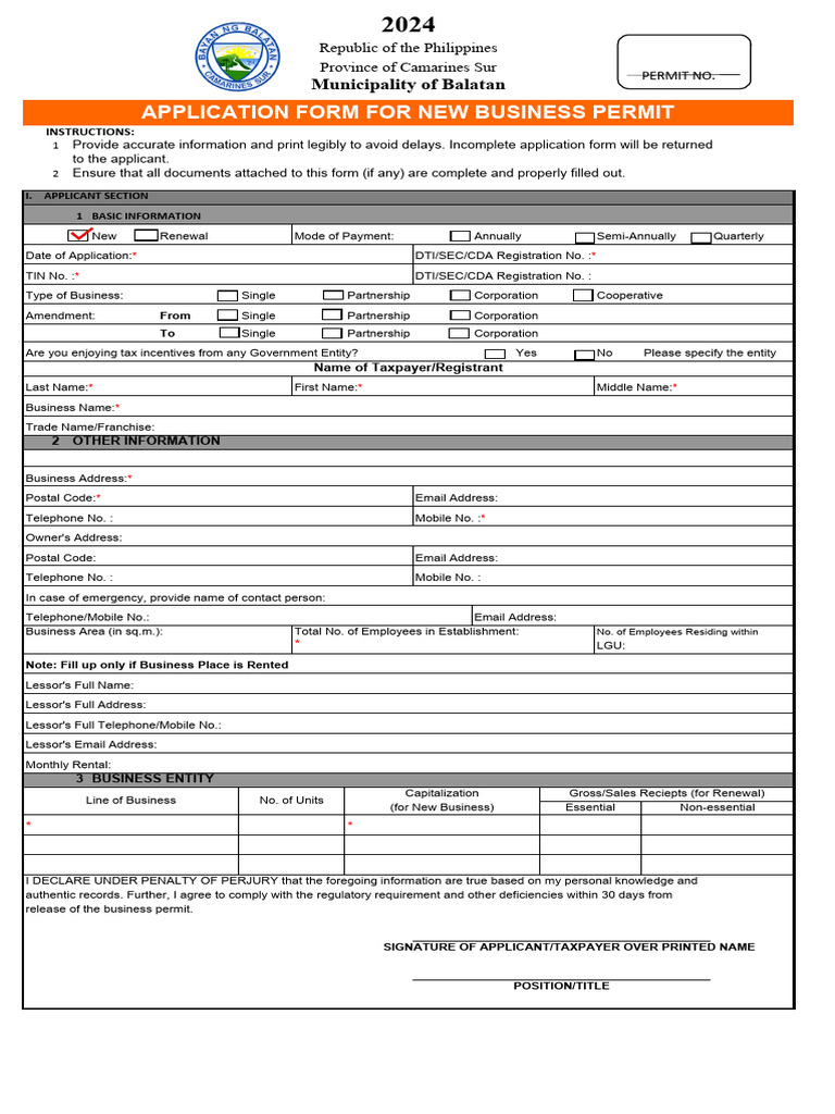 Business Permit Application Form 2024 | PDF | Microsoft Excel | Fee