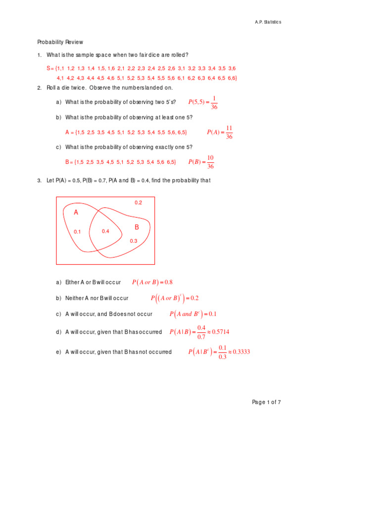 Probability Review Answer Keys | PDF | Probability Distribution ...