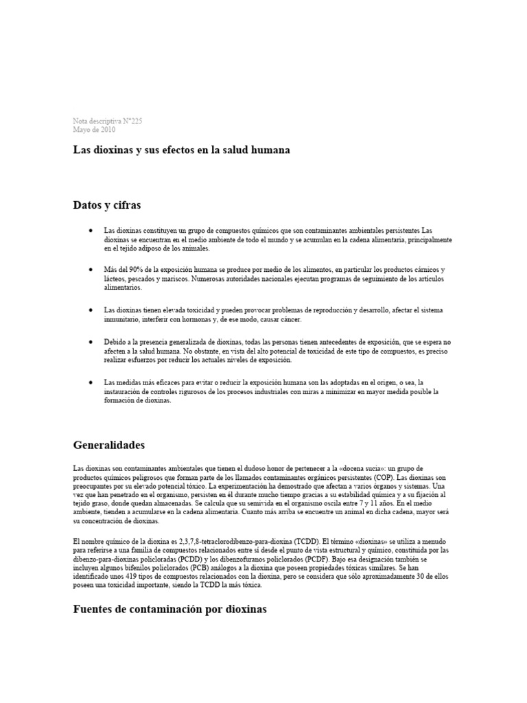 Dioxinas OMS PDF Dibenzodioxinas policloradas Contaminación