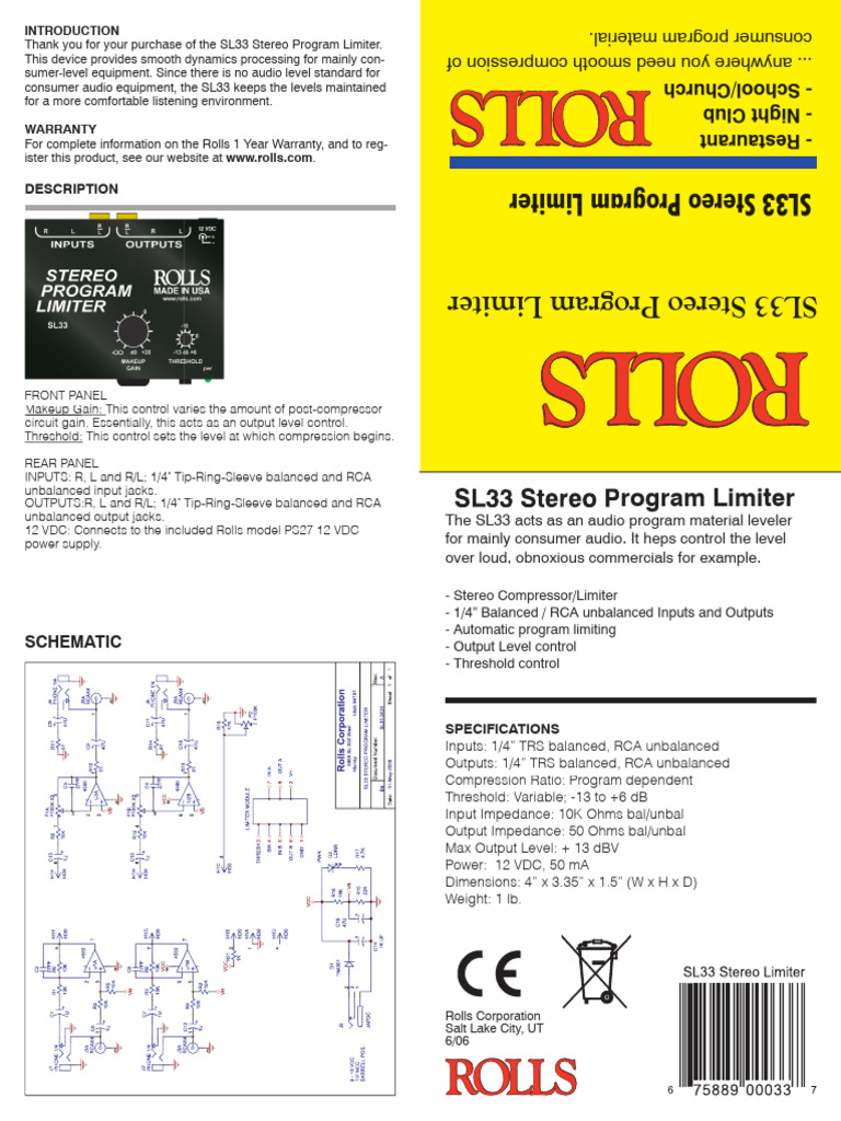 SL33 Stereo Program Limiter Guide | PDF | Sound | Electronics