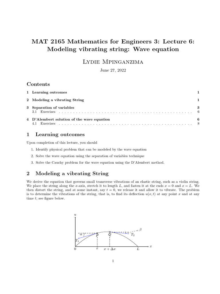 Wave Equation for Vibrating Strings | PDF | Force | Wave Equation