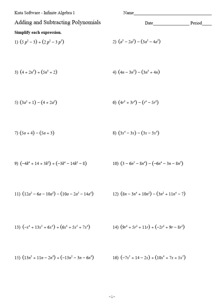 Adding+Subtracting Polynomials | PDF
