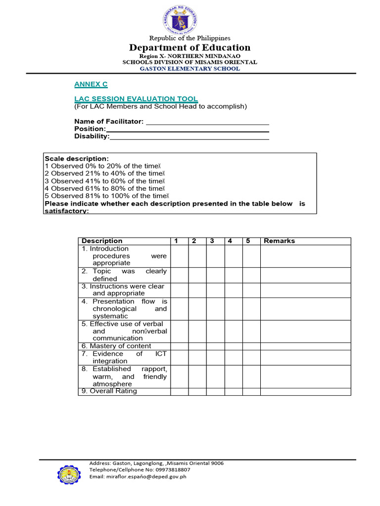 Annex c Evaluation Tool | PDF | Human Communication | Communication