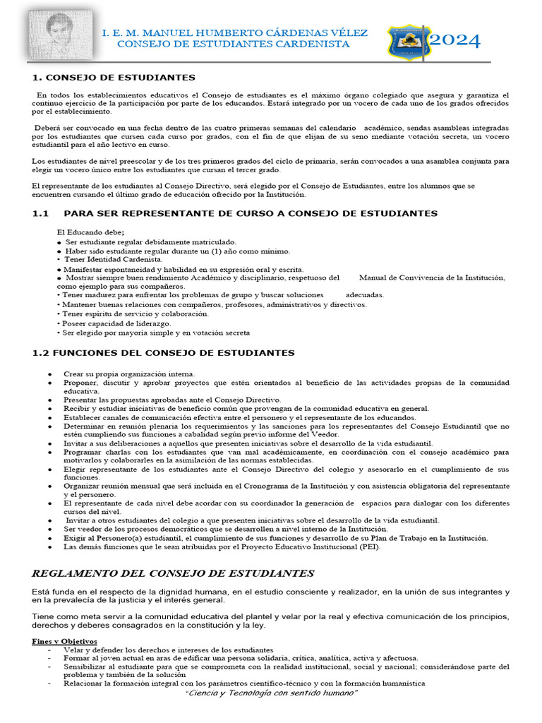 Reglamento del Consejo de Estudiantes 2024 | PDF | Democracia ...