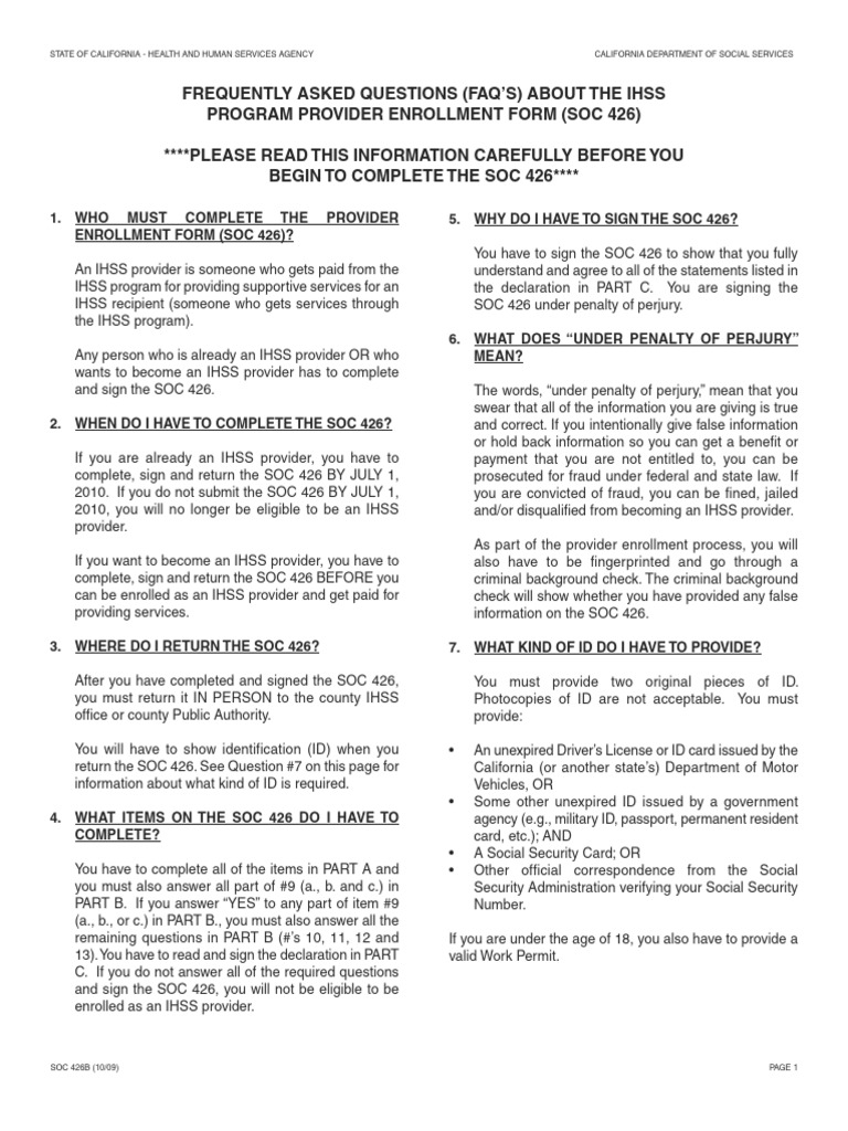 IHSS Provider Enrollment FAQ | PDF | Identity Document | Perjury